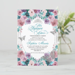 Teal & Mauve Ocean Sunset Tiara Quinceanera Invitation