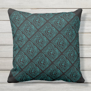 Teal Maze On Black Outdoor Jumbo Pillow