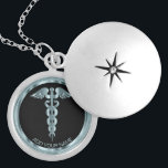 Teal Medical Symbol Caduceus - Personalized Locket Necklace<br><div class="desc">Personalized Nurse / Doctor Medical Symbol Caduceus Teal Necklace ready for you to personalize. ✔Note: Not all template areas need changed. 📌If you need further customization, please click the "Click to Customize further" or "Customize or Edit Design"button and use our design tool to resize, rotate, change text colour, add text...</div>