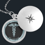 Teal Medical Symbol Caduceus - Personalized Locket Necklace<br><div class="desc">Personalized Nurse / Doctor Medical Symbol Caduceus Teal Necklace ready for you to personalize. ✔Note: Not all template areas need changed. 📌If you need further customization, please click the "Click to Customize further" or "Customize or Edit Design"button and use our design tool to resize, rotate, change text colour, add text...</div>