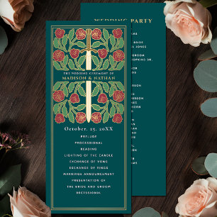 Teal Medieval Gold Floral Sword Royal Wedding Program