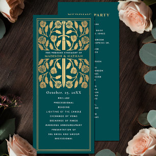 Teal Medieval Gold Sword Royal Wedding Program