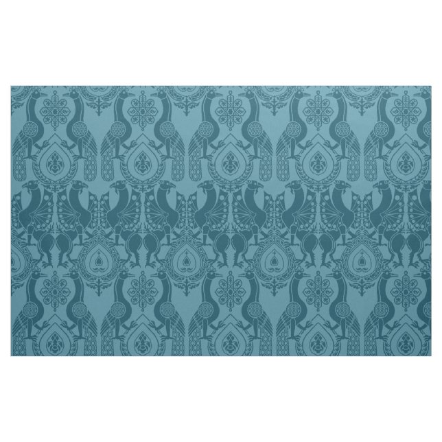 Teal Medieval Peacocks and Dragons Fabric (Fat Quarter)