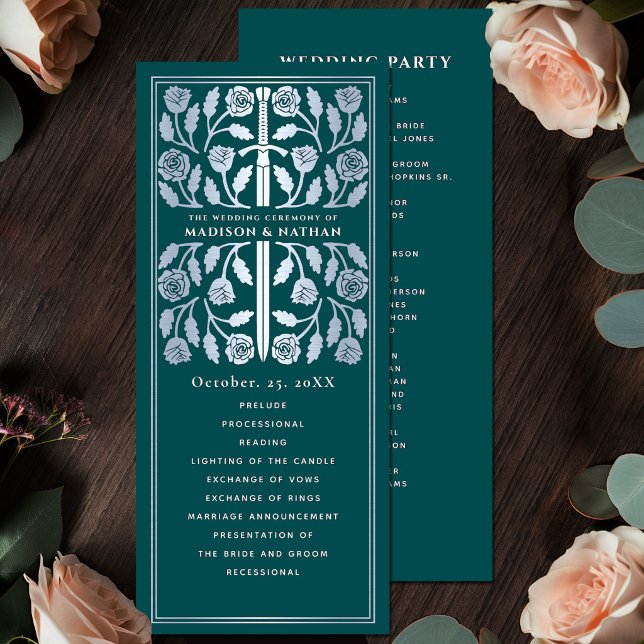 Teal Medieval Silver Sword Royal Wedding Program (Creator Uploaded)