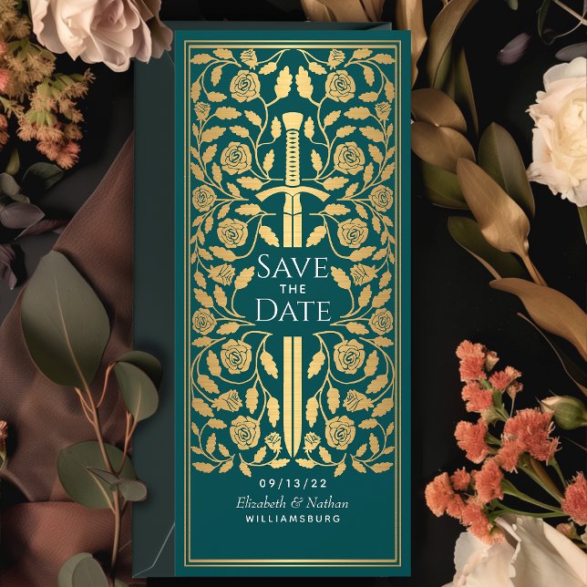 Teal Medieval Sword Save the Date Invitation (Creator Uploaded)