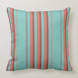 Teal Melon Rust Varied Stripes Throw Pillow