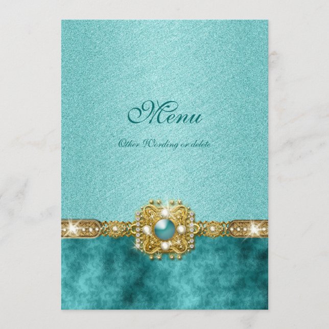 teal menu damask wedding birthday template (Front)