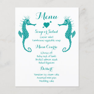 Teal Menu Seahorse Wedding - Beach Nautical