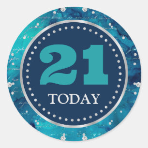 Teal Mermaid Letters Pattern & Glitter Birthday Classic Round Sticker
