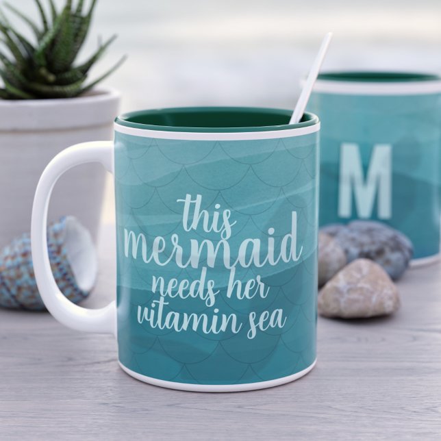Teal Mermaid Needs Vitamin Sea Green Coffee Mug (We all need our vitamin sea. Perfect gift for mermaids! )