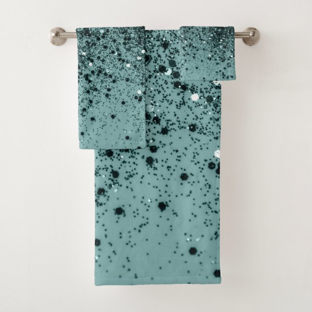 Teal Mermaid Ocean Glitter #4 (Faux Glitter) #art  Bath Towel Set (Insitu)