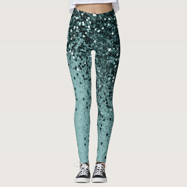 Teal Mermaid Ocean Glitter #4 (Faux Glitter) #art  Leggings (Front)