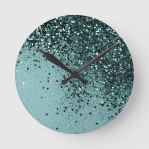 Teal Mermaid Ocean Glitter #4 (Faux Glitter) #art Round Clock