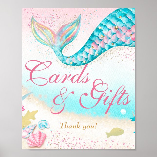 Teal Mermaid Party Gift Station Display Sign (Front)