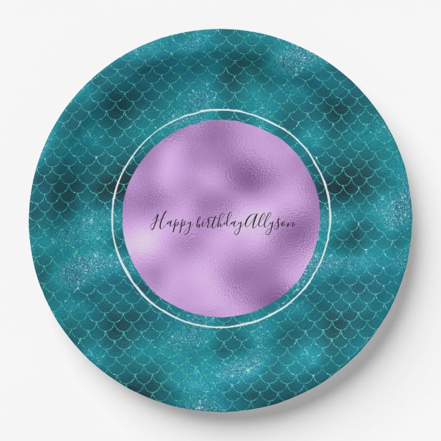 Teal Mermaid Sparkle Paper Plate (Front)