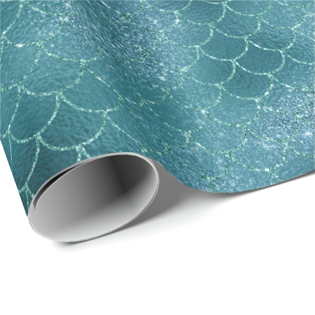 Teal Mermaid Sparkle Wrapping Paper (Roll Corner)