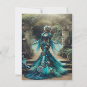 Teal Mermaid Steampunk Vintage Victorian Lady Postcard