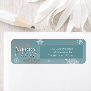 Teal Merry and Bright Snowflakes Christmas
