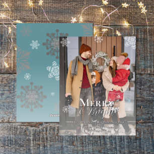 Teal Merry and Bright Snowflakes Christmas Photo Holiday Card