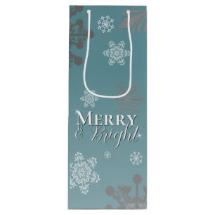 Teal Merry and Bright Snowflakes Christmas Wine Gift Bag