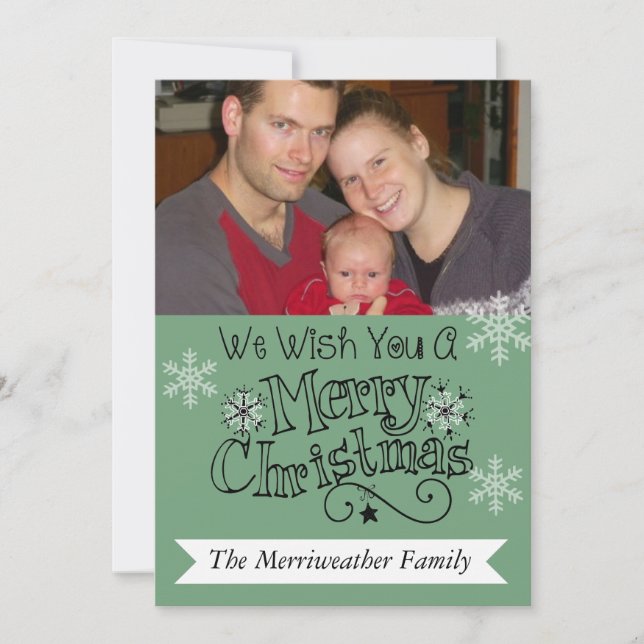 Teal Merry Christmas Photo Holiday Card (Front)