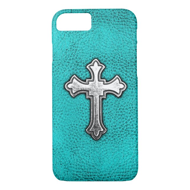 Teal Metal Cross Case-Mate iPhone Case (Back)