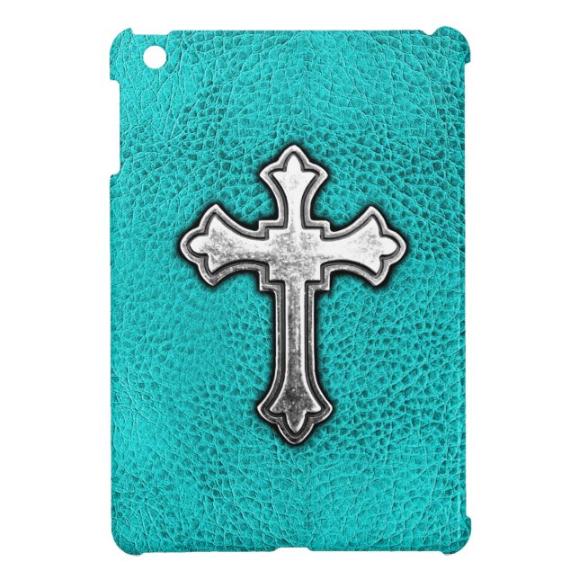 Teal Metal Cross iPad Mini Case (Back)