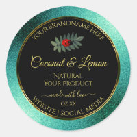 Teal Metallic Glitter Black Product Labels Ladybug