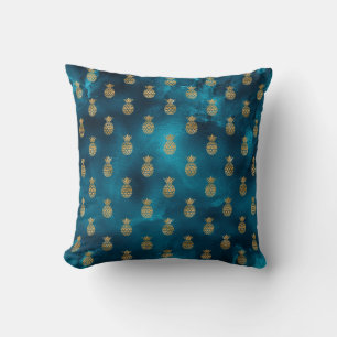 Teal Metallic Pineapple Elegant Chic Throw Pillow