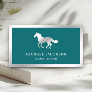 Teal Metallic Steel Horse Riding Instructor Business Card