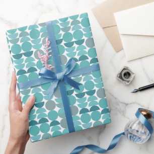 Teal Mid Century Modern Geometric Circles   Wrapping Paper