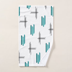 Teal Mid Century Modern Stripes & Lines Hand Towel