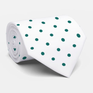 Teal Mini Polka Dot Pattern on White Tie