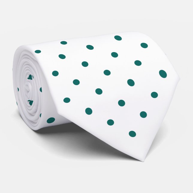 Teal Mini Polka Dot Pattern on White Tie (Rolled)