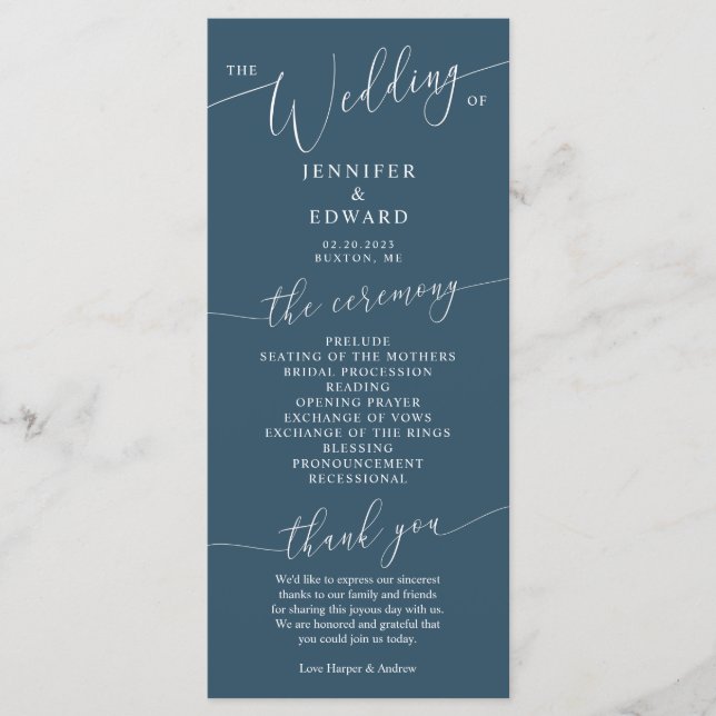 Teal Minimal Wedding Ceremony Program (Front)
