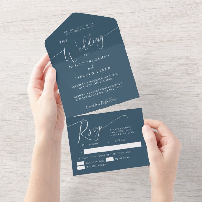 Teal Minimal Wedding Elegant Script   All In One Invitation (Tearaway)