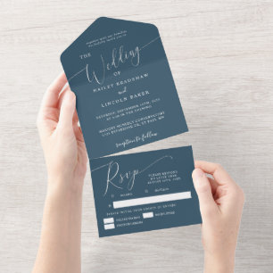 Teal Minimal Wedding Elegant Script   All In One Invitation