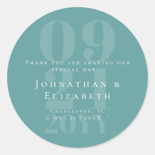 Teal Minimalist Bold Type Wedding Favour Classic Round Sticker