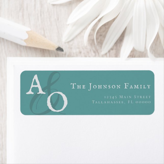 Teal Minimalist Monogram Wedding Address (Insitu)