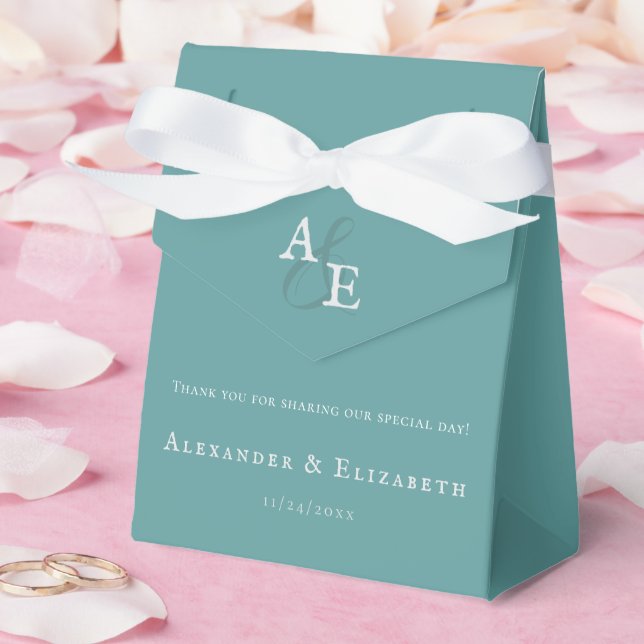 Teal Minimalist Monogram Wedding Favor Box (Wedding)