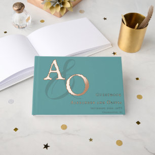 Teal Minimalist Monogram Wedding Guest Book