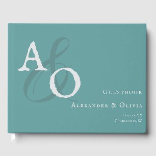 Teal Minimalist Monogram Wedding Guest Book