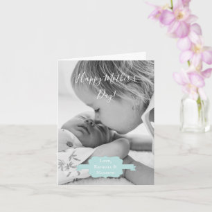 Teal Minimalist Photo Mother's Day Card