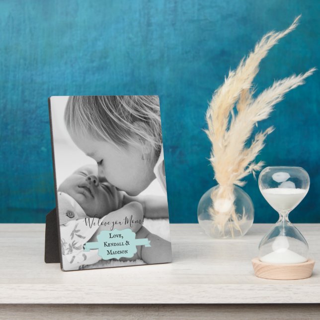 Teal Minimalist Photo Mother's Day Plaque (Side)