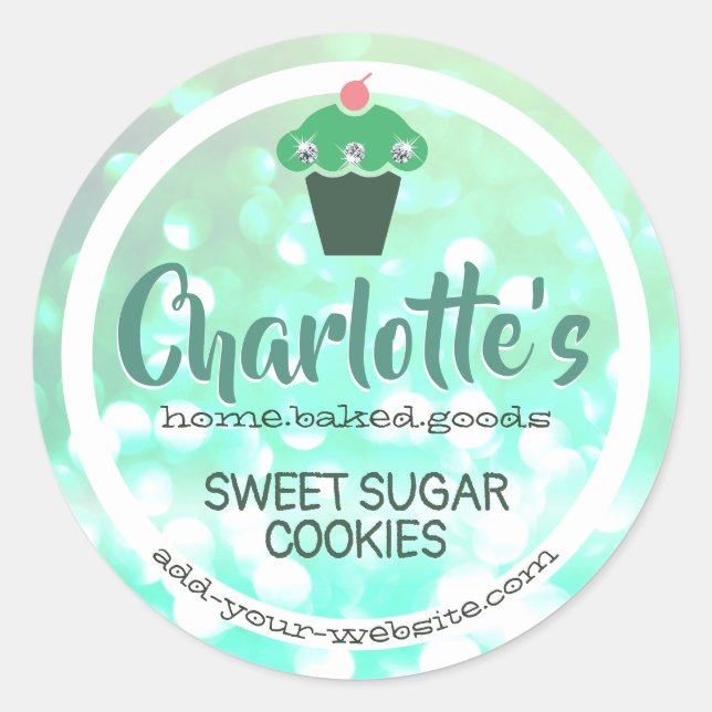 Teal Mint Green Ombre Glitter Cupcake Baking Label (Front)