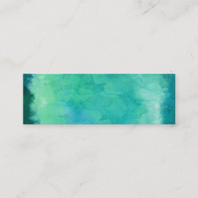 Teal Mint Green Watercolor Texture Pattern Mini Business Card (Front)