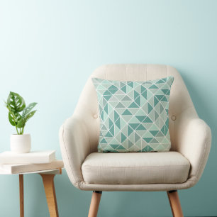 Teal Mint Grey Abstract Triangle Pattern Throw Pillow