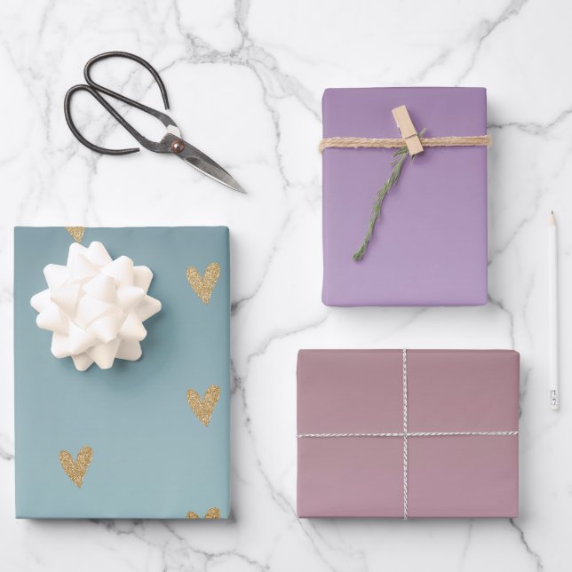 Teal Mint Ombre Gold Glitter Heart Wrapping Paper Sheet (Front)