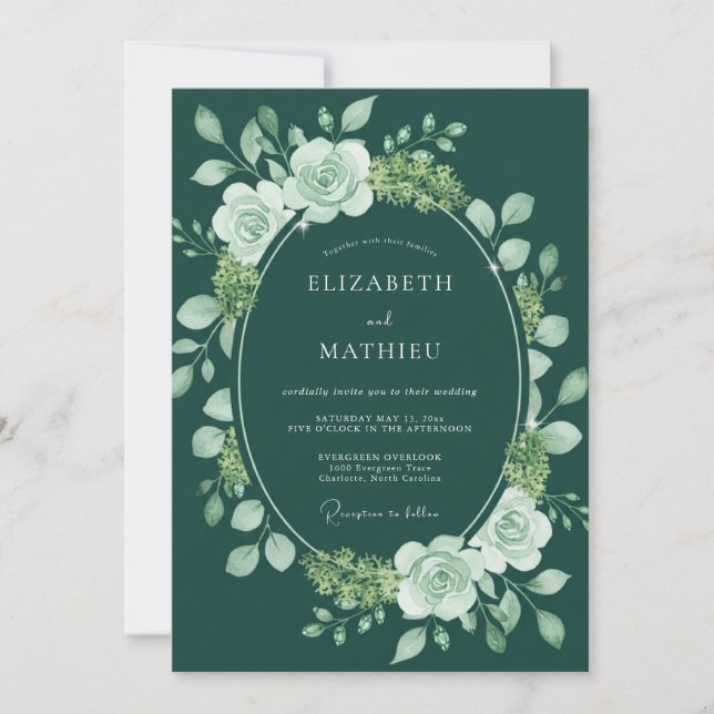 Teal Mint Wreath Wedding Invitation (Front)