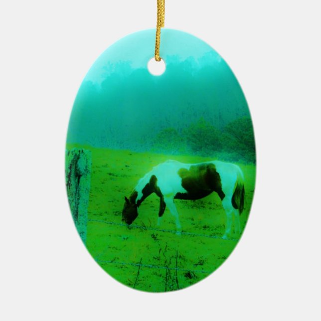 Teal mist Reto coloured painted pony Horse Ceramic Ornament (Front)